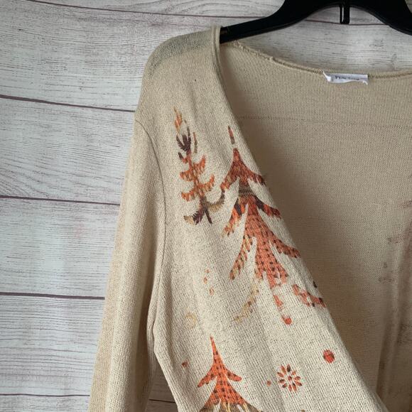 Phil Love Beige Cardigan with Tree Pattern Open Front Long Sleeves Size Large - Picture 16 of 16